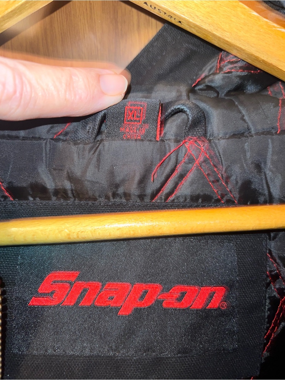 Snap-on Black Hooded Bomber Jacket with Red Embroidery - Picture 3 of 5